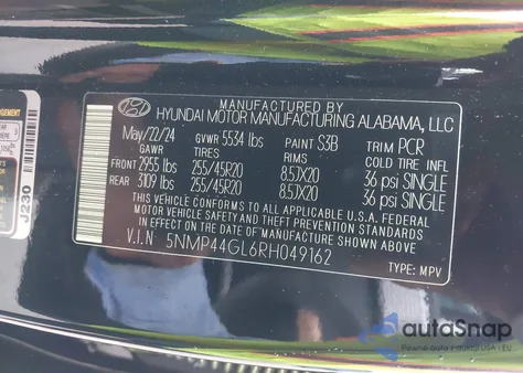 2024 Hyundai Santa Fe Limited from USA, damaged, VIN 5NMP44GL6RH049162